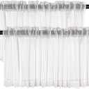 White Sheer Valances for Windows - Light Filtering Semi Sheer Valances for Living Room/Bedroom/Kitchen/Bathroom/Cafe - Transparent Window Valance Curtains with Rod Pocket 2 Panels 52x18 Inches Long