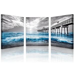 Lapremoly Black And White Beach Wall Paintings Wall Decorations For Living Room Canvas Wall Art For Bedroom Office Wall Decor Blue Ocean Sea Wave Pictures Prints Artwork Modern Home Decor 3 Piece