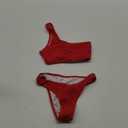 YIMISAN Women's Ribbed Bikini Sets One Shoulder Top with Mid Waist Two Piece Bathing Suit XS