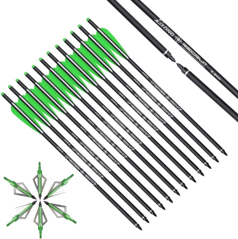 Crossbow Bolts Carbon Arrows 16 18 20 22 Inch Hunting Archery Bio Crossbow Arrows with Moon Nocks 100 Grain Removable Tips (Pack of 12)
