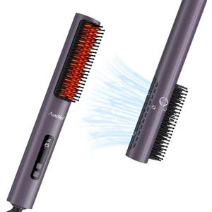 Straightening Brush,Hair Straightener Brush for Women with Negative Ions Cool Air 30S Fast Heating Dual Voltage Flat Iron for Thick Curly Hair