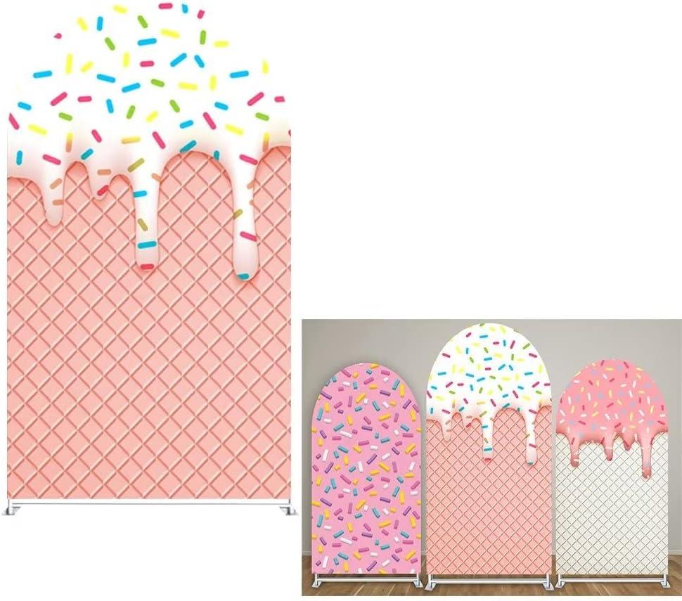 Arch Backdrop Covers for Parties Sweet Ice Cream with Sprinkles on Waffle Arched Stand Covers Stretchy Photography Background Birthday Banquet Party Decor (W90cm H150cm (35''by 60''), GX74)