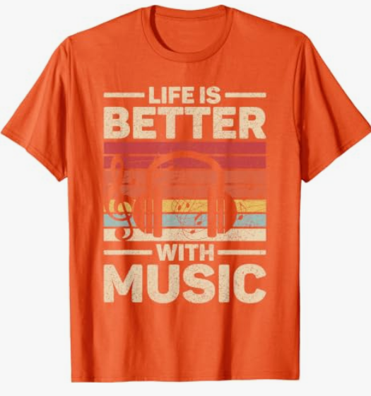 Life is Better with Music Lover Musician Outfit EDM Music DJ T-Shirt (Orange, L)