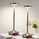 2 Pack LED Cordless Table Lamp RechargeableOutdoor Battery Operated Desk Lamp Touch 3 Color Dimming Portable Waterproof Night Light for Patio/Restaurant/Dining/Home (Chrome)