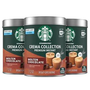 Starbucks Crema Collection Premium Instant Molten Chocolate Flavored Instant Coffee, 100% Arabica Beans, 3 Tins (7.12 Oz Each) 1.34 lb. (BBD 05/19/26)