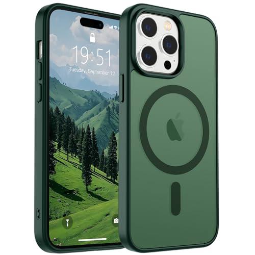 SUPFINE Magnetic for iPhone 14 Pro Max Case(Compatible with MagSafe)(Military Grade Drop Protection) Slim Translucent Matte Shockproof with Anti-Fingerprint Phone Case, Forest Green