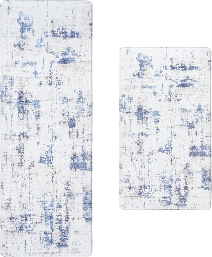 Gertmenian Indoor Anti Fatigue Floor Mats - 2-Pack, Thick Cushioned, Non Slip, Super Strong Rug Ideal for Comfort in Kitchen or Office - Cenis, Blue/Gray, 27866