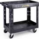 ELAFROS Heavy Duty Plastic Utility Cart 34 x 17 Inch - Work Cart Tub Storage W/Deep Shelves and Full Swivel Wheels Safely Holds up to 550 lbs - 2 Tier Service Cart for Warehouse,Garage, Cleaning (Black)
