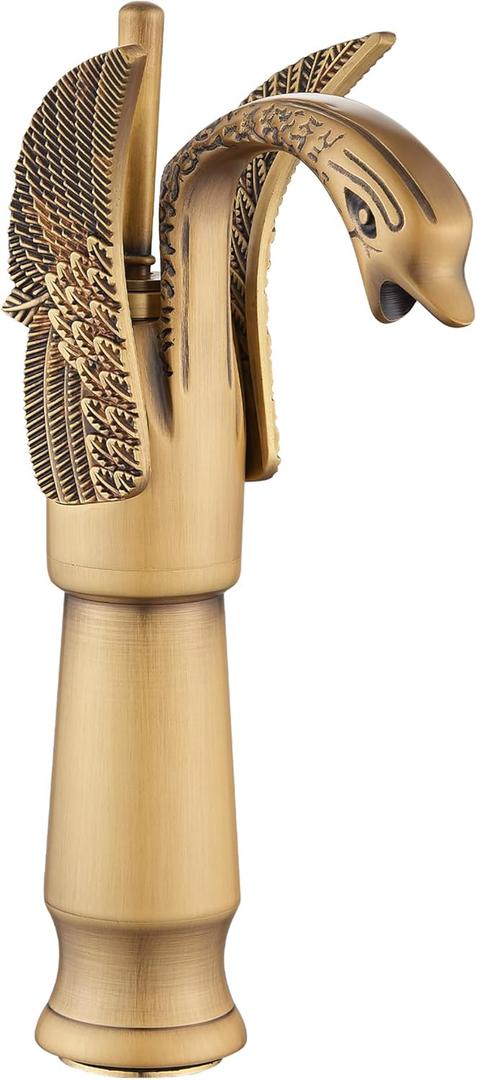 GGStudy Antique Brass Swan Shape Single Handle One Hole Bathroom Vessel Sink Faucet Deck Mount Lavatory Sink Faucet (Tall)