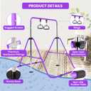 Amrta Foldable Gymnastics Bar with Rings, Adjustable Collapsible Horizontal Training Equipment Set for Indoor Outdoor Home Use Gym Gift in Pink Purple Blue (Purple)