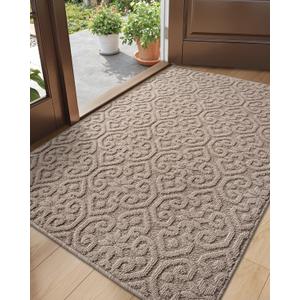 DEXI Front Door Mat Indoor Entrance, 3x5 Non Slip Entryway Doormat Dirt Trapper, Absorbent Entry Mats for Inside House, Patio, Porch, Light Beige