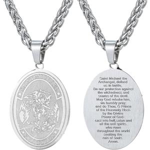 St Michael the Archangel Necklace Pendant Necklace for Women Men with 3mm Wheat Chain 20"+2"