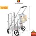Wellmax Folding Grocery Cart with Wheels, Heavy Duty Metal Utility Cart with Mesh Bottom, Extra Rear Basket, 160 lb Capacity, Dual Swivel Wheels, Foldable Trolley for Groceries & Laundry
