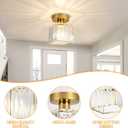 Crystal Ceiling Light Fixture, Modern Semi Flush Mount Ceiling Light with Remote Control, Cube Gold Flush Mount Chandelier for Entryway Kitchen Bedroom Living Room Entryway (Bulb Included)