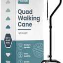 Quad Cane (300 lb) - Adjustable Walking Cane with A Large 4 Pronged Base for Extra Balance & Stability, Walking Canes for Seniors, Walking Cane for Men & Women, Walking Sticks (Black)