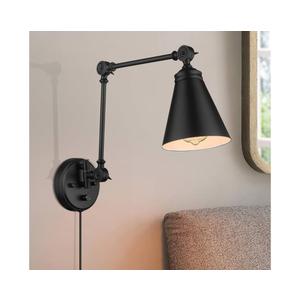 LIROUVET Swing Arm Wall Sconces, Adjustable Plug in Wall Lamp, Industrial Indoor Wall Light with Dimmable On/Off Switch Plug-in Cord, Black Sconces Wall Lighting for Bedroom, Kitchen, WL02BK-N