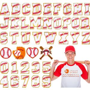 Chunyin 40 Pcs Baseball Patches Self Adhesive Chenille Letter Number Iron on Patches Embroidered Game Day Sports Patch, 26 A-Z Letters, 0-9 Number for Clothing Hats Bags Sewing Decoration