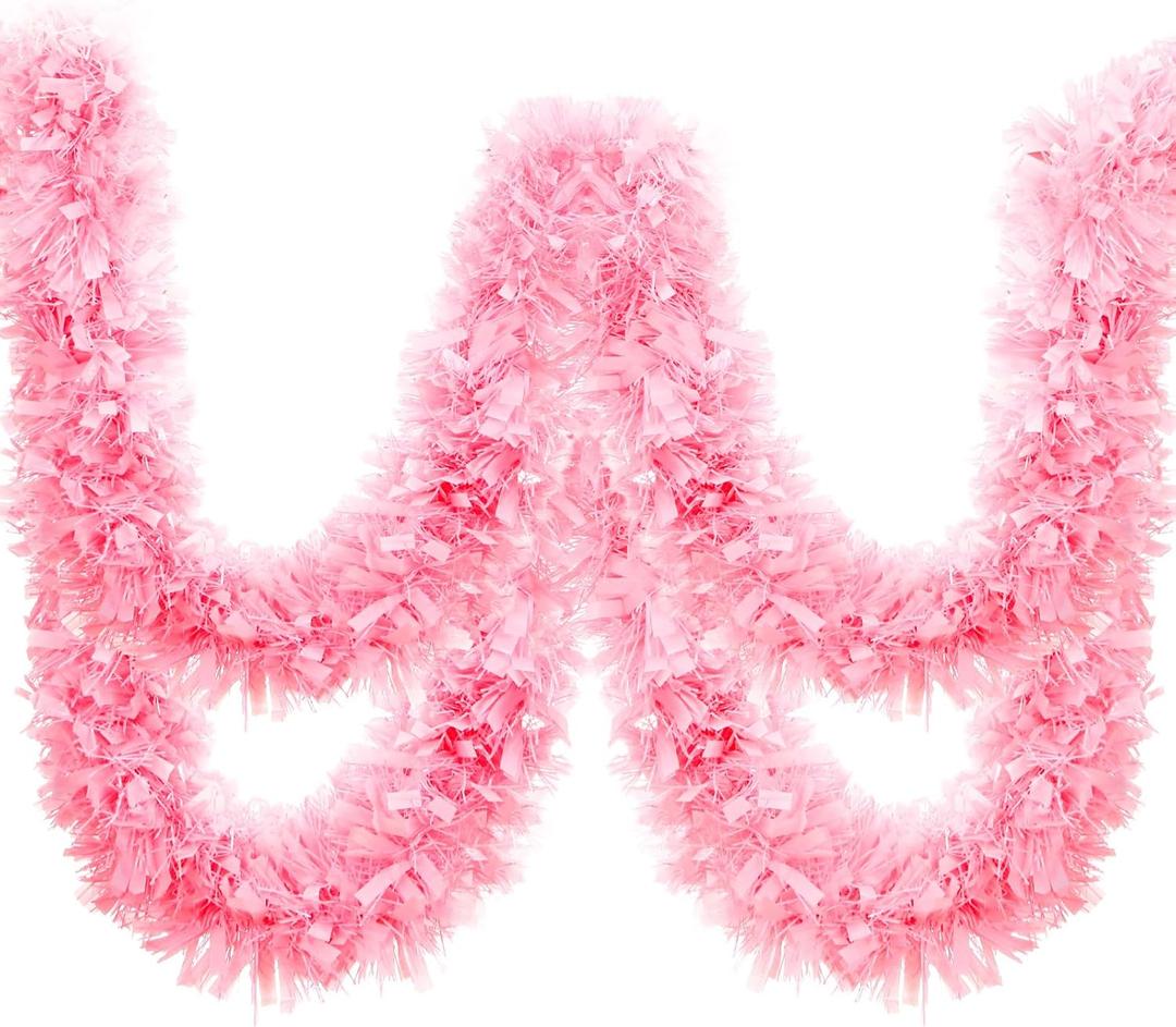 Dingion 59 Feet Christmas Tinsel Garlands Metallic Twist Garland Hanging Garland Ornaments for Halloween Christmas Tree Party Supplies Indoor and Outdoor Decoration(Matte,Pink)