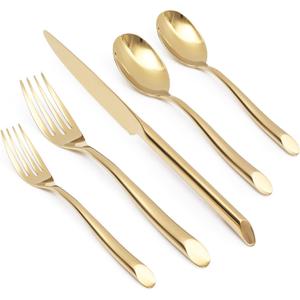 Gold 20-Piece Silverware Set with Handle, Stainless Steel Flatware Set, Cutlery Set Mirror Polished, Dishwasher Safe, Service for 4