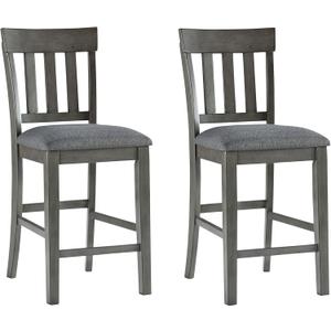 Signature Design by Ashley Hallanden Modern Farmhouse Counter Upholstered Barstool, Set of 2, Comb-back Design, Solid Wood, 25.75" , Dark Gray (Grey)