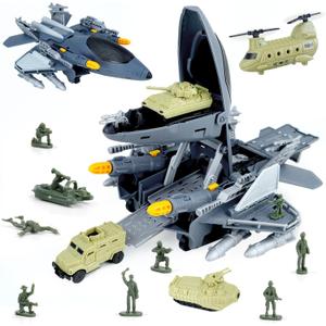 Military Airplane Toys Playset with Army Tank,Vehicles Set,Helicopter and Army Men Set for Boys Girls Kids Gift for Birthday Christmas