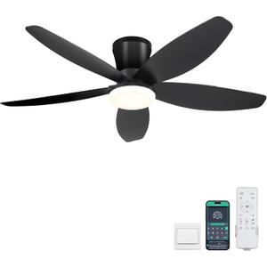 Surtime 42" Ceiling Fans with Lights-Low Profile Ceiling Fan with Light and Remote/APP Control,Flush Mount,DC Reversible,LED Dimmable Blakc Ceiling Fans for Bedroom,Indoor/Outdoor Patio Use