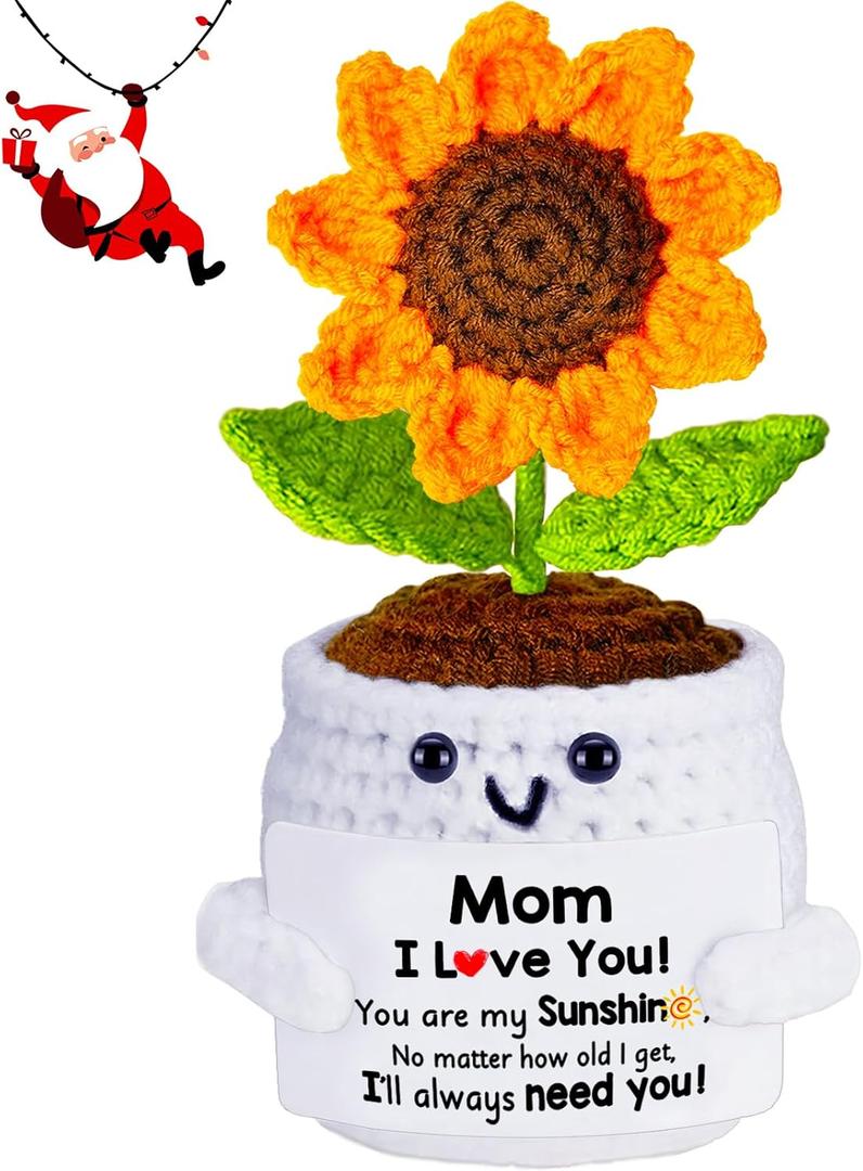 Christmas Birthday Gifts for Mom from Daughter Son, Handmade Crochet Sunflower Valentines Day Gifts for Mom, I Love You Stocking Stuffers for Moms Step Mama Mothers in Law, Small Cute Romantic Gift