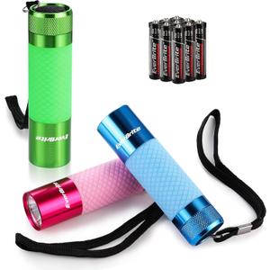 EverBrite 3-Pack Mini Flashlights, Glow in Dark Flashlights, Aluminum LED Flashlights Outdoor Favors Assorted Colors for Camping, Hiking, Indoor, 9XAAA Batteries Included