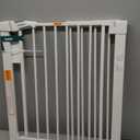 Babelio Metal Baby Gate, 29-43" Auto Close Easy Install Pet Gate PressGuard P7, Extra Wide Walk Thru Child Safety Gate, 30" Tall Pressure Mounted Dog Gate for Doorways & Stairs, White