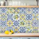 Faccito 12 Pcs Lemon Tile Stickers 4x4 Inch Watercolor Mediterranean Lemon Summer Peel and Stick Removable Self Adhesive PVC Waterproof Tile Stickers Amalfi Coast Decor for Kitchen Bathroom Backsplash