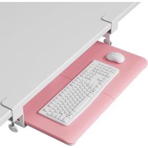 BONTEC KMT01 Under Desk Keyboard Tray, Pull-Out Keyboard & Mouse Platform with C-Clamp, 25.6 x 11.8 in Space-Saving Ergonomic Slide-Out Drawer, Pink