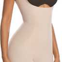 SHAPERX Women's Shapewear Bodysuit Smoothing Tummy Control Body Shaper with Adjustable Straps Comfortable Mid-Thigh Shorts (Beige, XL)