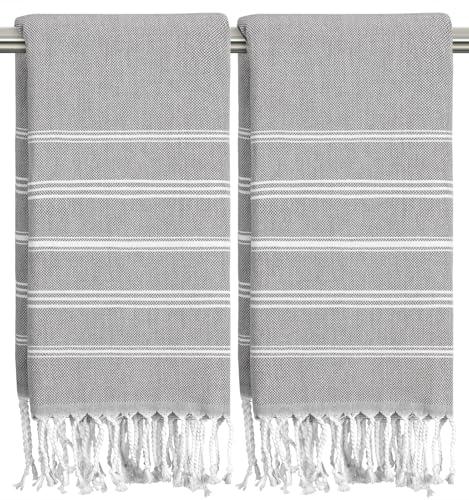 cabanana Hand Towels for Bathroom - 2-Pack,20x30 Inch-100% Cotton,Turkish Bathroom Hand Towels,Super Absorbent & Quick-Dry Soft for Bath, Kitchen, Spa, Face, Hair, Dishcloth (Gray)