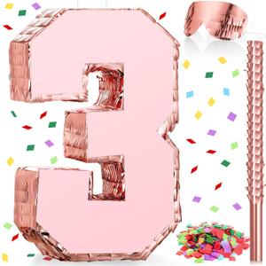 Sratte Princess Piñata with Stick Blindfold Confetti Rose Gold Piñata for Girls Birthday Party Baby Shower Anniversary Celebration Decorations Supplies, 16 x 11 Inch (Number 3)