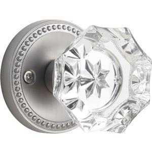 Satin Nickel Door Knobs Crystal Door Knob Brushed Nickel Passage Door Knobs Glass Silver Interior Door Knob for Hall and Closet, 1 Pack