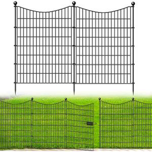 10 Panels Decorative Garden Fence with Gate, 40 in(H) X 23.6 ft(L) No Dig Dog Fence Animal Barrier Outdoor for Yard, Rustproof Metal Garden Edging and Borders, Temporary Fencing Stakes