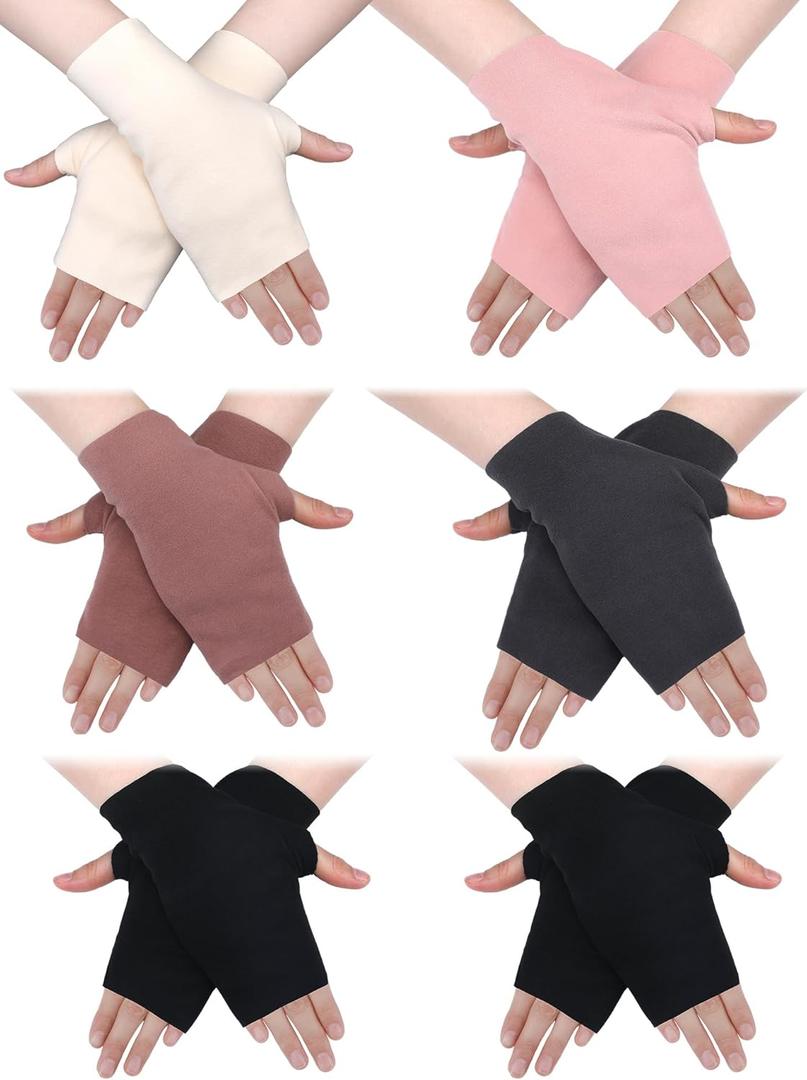 6 Pairs Fingerless Warm Gloves with Thumb Hole Cozy Half Fingerless Driving Gloves Knit Mittens for Men, Women