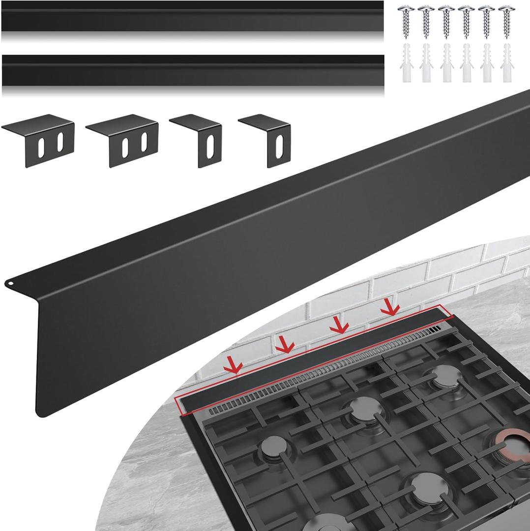 30" Slide-in Range Rear Filler Kit W10113901A with 2pcs Silicone Stove Gap Covers, Cooktop Trim Kit Between Stove and Backsplash for Whirlpool & Most Brand, 316 Stainless Steel (Black)