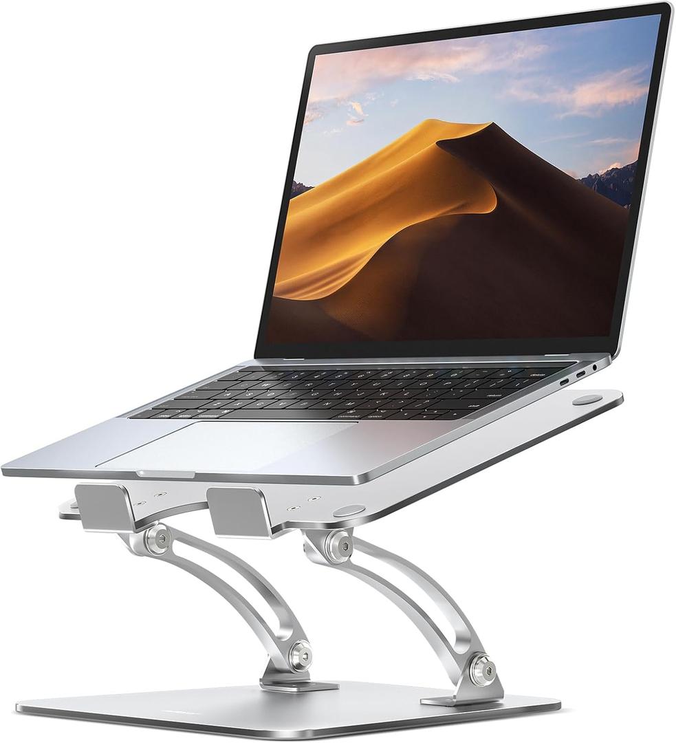Nulaxy Ergonomic Adjustable Laptop Stand for Desk, Dual Foldable Computer Riser with Advanced Heat-Vent, Heavy-Duty Portable Notebook Holder for Posture Correction, Compatible with Mac 10-17" Laptops, A-Silver