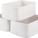 OIASKET 3 Pack Small Storage Baskets for Organizing, Cute Woven Decorative Gift Baskets for Shelves, Mini Closet Organizer Bins with Handles, 11.81''Lx7.87''Wx4.72''H-White