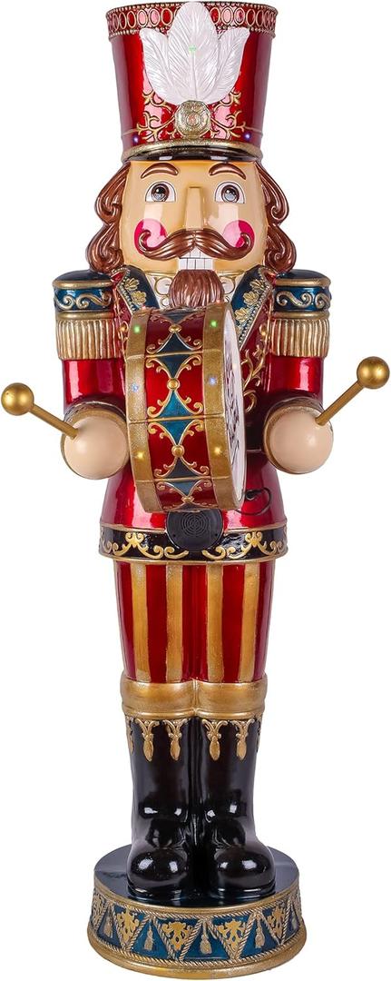 National Tree Company Pre-Lit Animated Nutcracker Christmas Decoration with Multicolor LED Lights and Music, Plays 8 Holiday Songs, Plug in, Red, 58 in