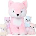 MorisMos Pink Fox Stuffed Animal Set, Soft 19 Inch Mommy Stuffed Fox Plush Toys with Baby Inside, Plushie Gift for Girls, Women, Kids on Valentine's Day, Birthday, Christmas,Baby Show