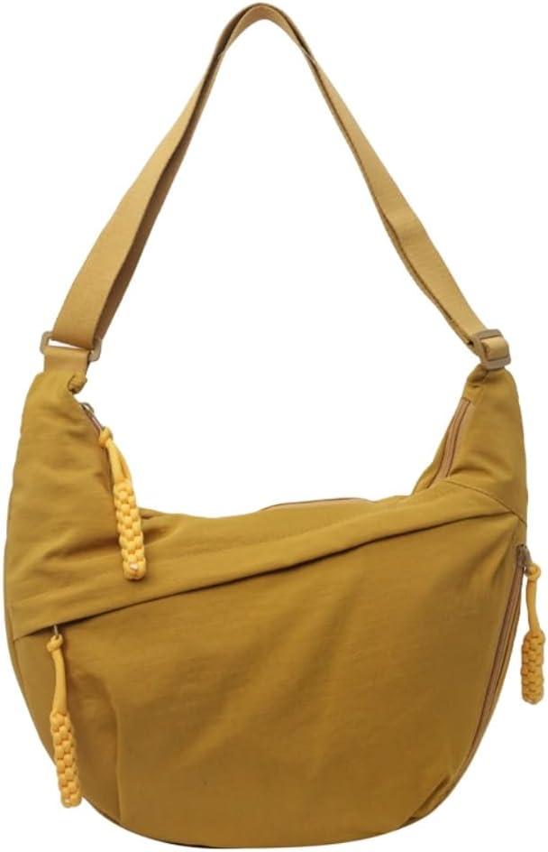 Nylon Crossbody Bags for Women, Trendy Medium Crescent Bag, Lightweight Woman Over Shoulder Purse with Zipper (Yellow)