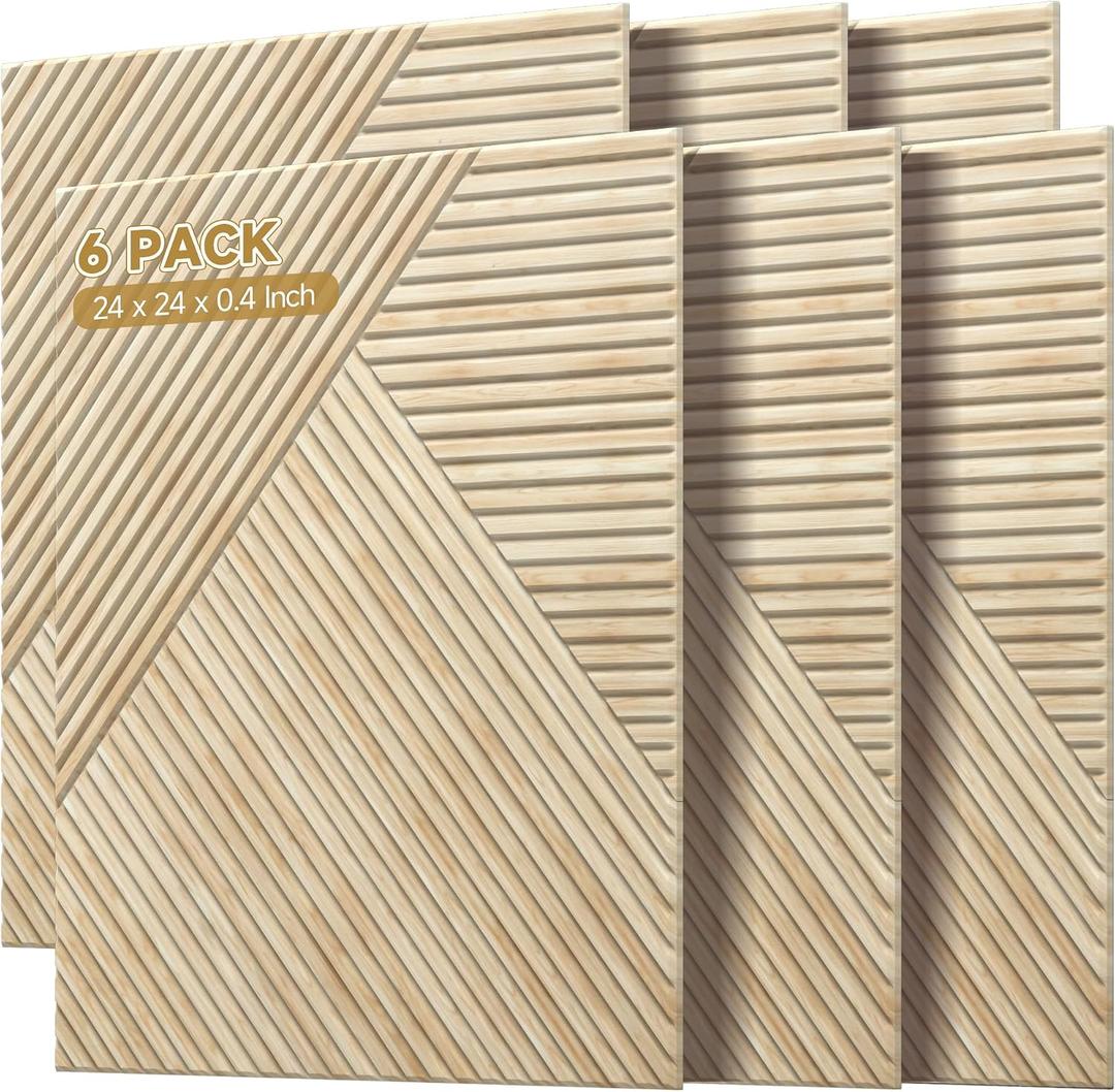 Acoustic Wall Panels,6 Pack,23.6"x23.6" Sound Panels,Rustic Oak
Peel and Stick Wall Panels,Decorative 3D UV Printing with Wood Print,High-Density 100% Polyester Fiber Soundproof Wall Panels