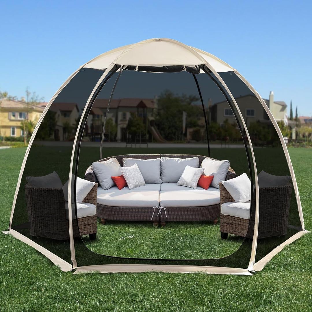 Alvantor Screen House Gazebo, 6-10-15 Person Pop Up Igloo Screened Canopy Tent with Mosquito Netting Sides, Instant UV Resistant Sun Shelter for Garden, Patio, Backyard (Beige) Alvantor Screen House Gazebo, 6-10-15 Person Pop Up Igloo Screened Canopy Tent with Mosquito Netting Sides, Instant UV Resistant Sun Shelter for Garden, Patio, Backyard (Beige)