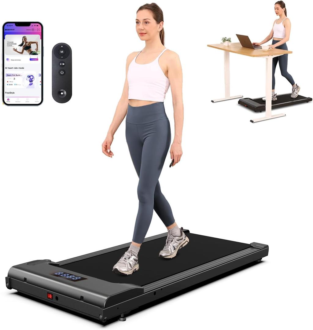 Lichico Walking Pad Under Desk TreadmillPortable Small Treadmills for Home and OfficeSuper Quiet Brushless Motorized Walking Jogging Running Machine with Remote Control (Charcoal Black)