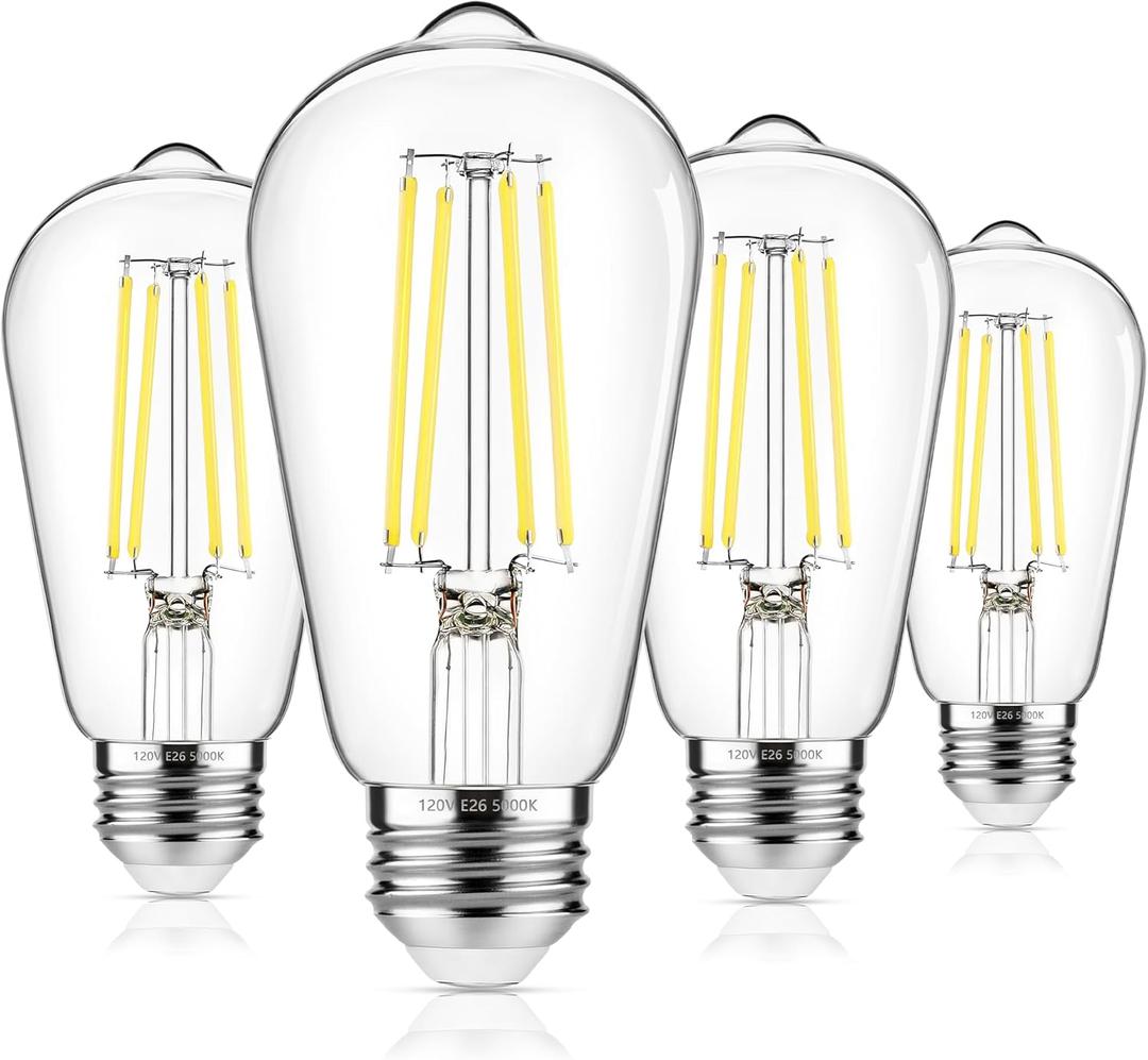 4-Pack Vintage Edison LED Bulbs, 60W Equivalent, 850LM 6W Edison Light Bulb Daylight White 5000K, ST58 LED Filament Bulb E26 Base, Non-Dimmable