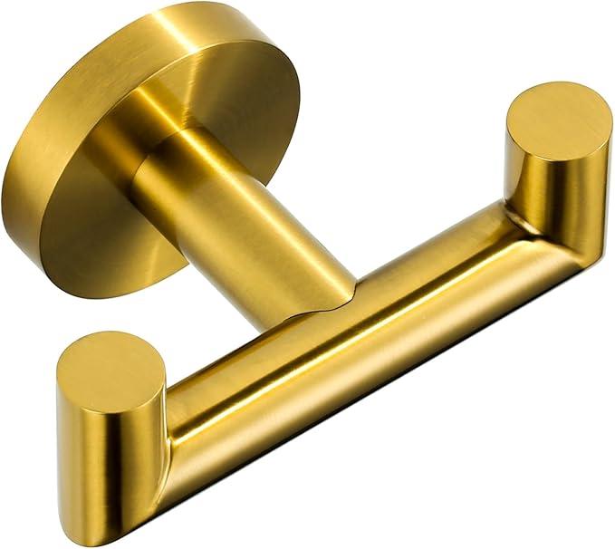 ALEASHA Shower Towel Hook Brushed Gold, Stainless Steel Towel Hanger, Heavy Duty Double Towel Hook, Towel Holder for Bathroom, Wall Mount Robe Hook, 2Pack, 6 and 3/8"