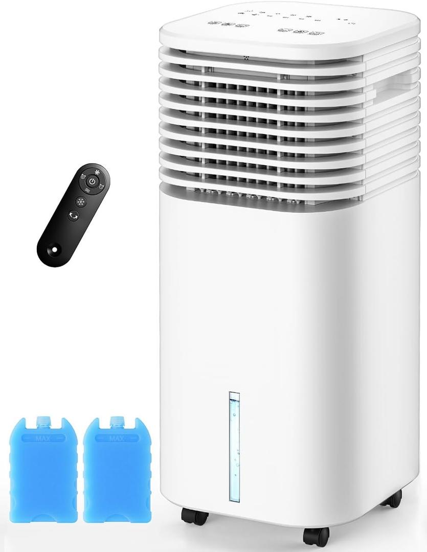 CENSTECH 4-IN-1 Portable Air Conditioners, Evaporative Air Cooler w/4 Modes & 3 Speeds, 15H Timer for Smart Auto-off, 2-Gal Tank for 20H Cooling,17FT Remote,No Hose Needed,120Oscillating Swamp Cooler