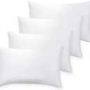 QUBA LINEN 12 x 20 Throw Pillow Insert - Pack of 4 White, Down Alternative Pillow Inserts for Decorative Pillow Covers, Throw Pillows for Bed, Couch Pillows for Living Room (12" x 20" )